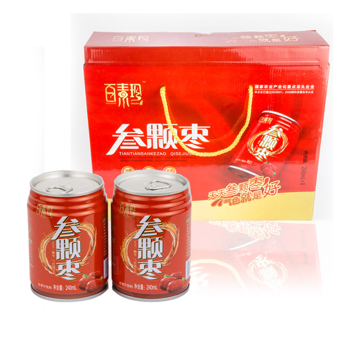 百素珍 叁顆棗240ml*8瓶 易拉罐裝 紅棗味果蔬汁飲料